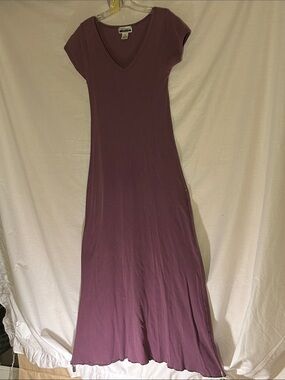 Contempo V-Neck Purple Maxi Dress, Short Sleeve